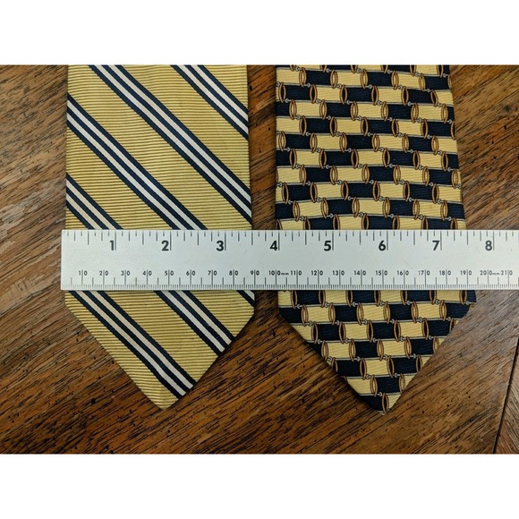 (2) Brooks Brothers Blue & Yellow Striped Geometric Tie 100% Silk Men's Necktie - Picture 6 of 7